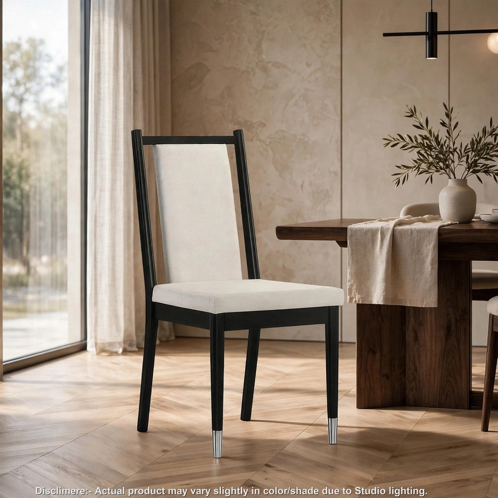 Maddy Dining Side Chair Set of 2, White Chenille Foam Cushions, Black-BM353102