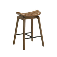 Amal Counter Height Stool Set of 2, Saddle Faux Leather Seat, Walnut Brown-BM353105