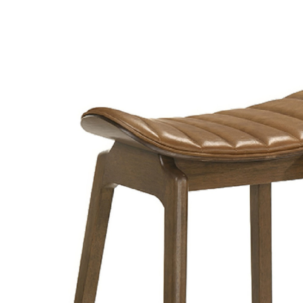 Amal Counter Height Stool Set of 2, Saddle Faux Leather Seat, Walnut Brown-BM353105