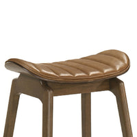 Amal Counter Height Stool Set of 2, Saddle Faux Leather Seat, Walnut Brown-BM353105