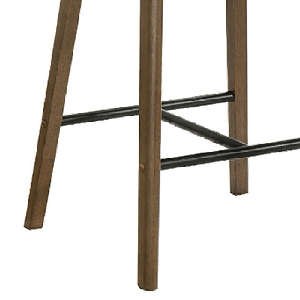 Amal Counter Height Stool Set of 2, Saddle Faux Leather Seat, Walnut Brown-BM353105