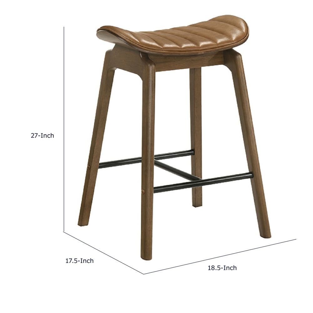 Amal Counter Height Stool Set of 2, Saddle Faux Leather Seat, Walnut Brown-BM353105