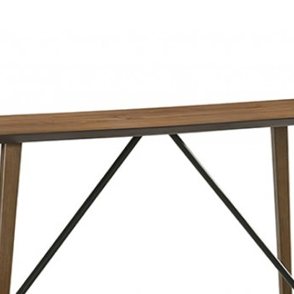 Amal Counter Height Table, Trestle Base w Cross Bar, Walnut Brown 59 Inch-BM353106