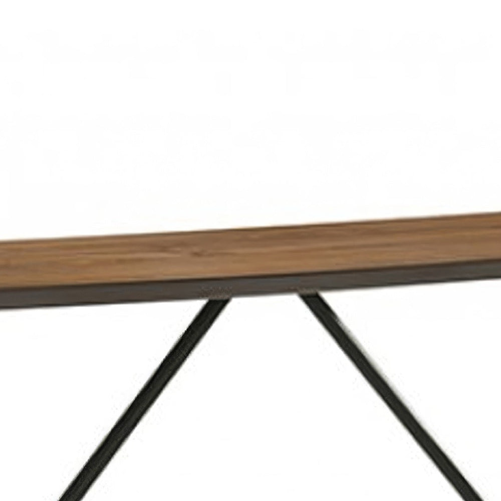 Amal Counter Height Table, Trestle Base w Cross Bar, Walnut Brown 59 Inch-BM353106