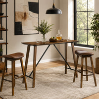 Amal Counter Height Table, Trestle Base w Cross Bar, Walnut Brown 59 Inch-BM353106