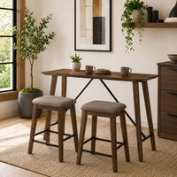 Amal Counter Height Table, Trestle Base w Cross Bar, Walnut Brown 59 Inch-BM353106