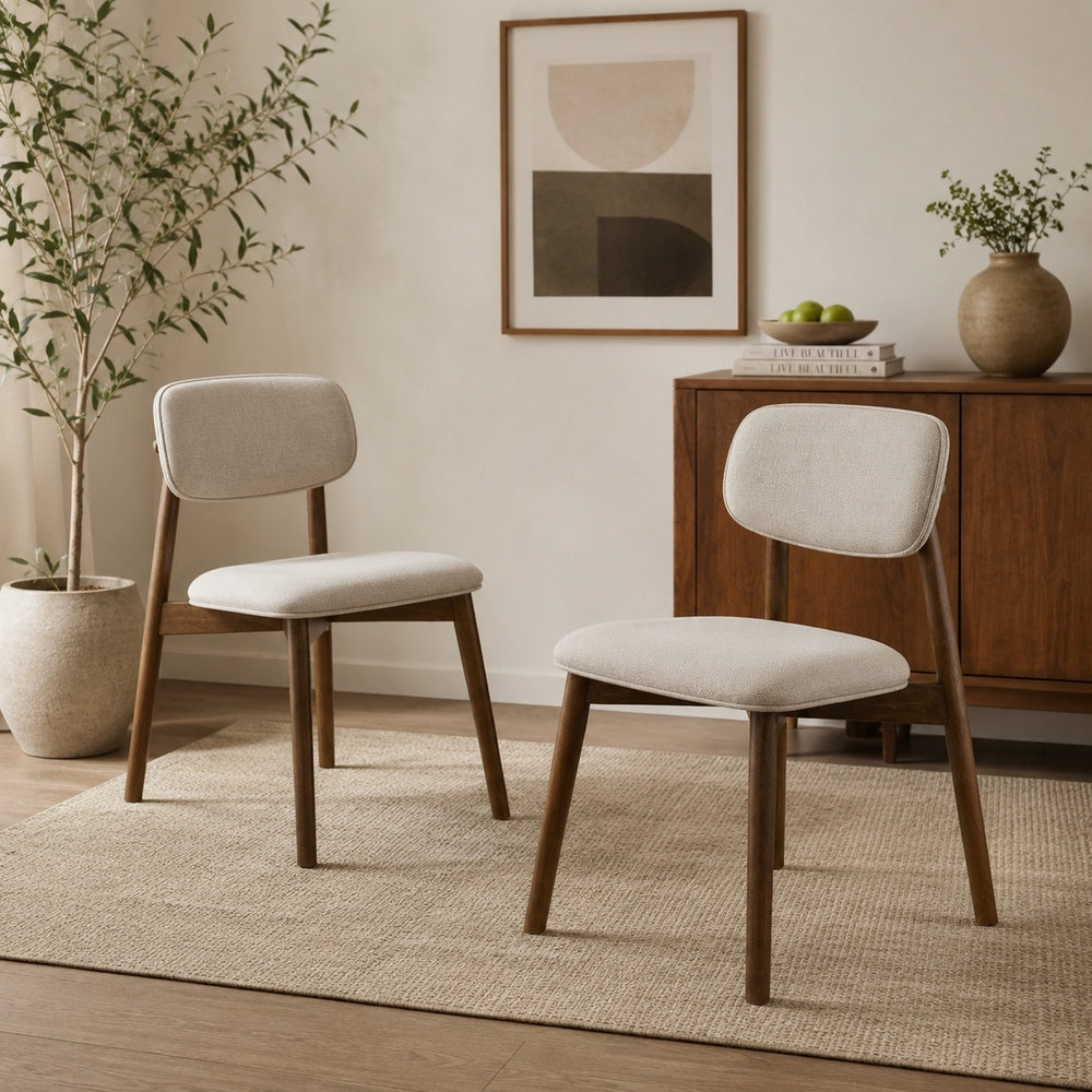 Alni Side Dining Chair Set of 2, Beige Polyester Cushions, Walnut Brown-BM353107