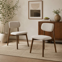 Alni Side Dining Chair Set of 2, Beige Polyester Cushions, Walnut Brown-BM353107