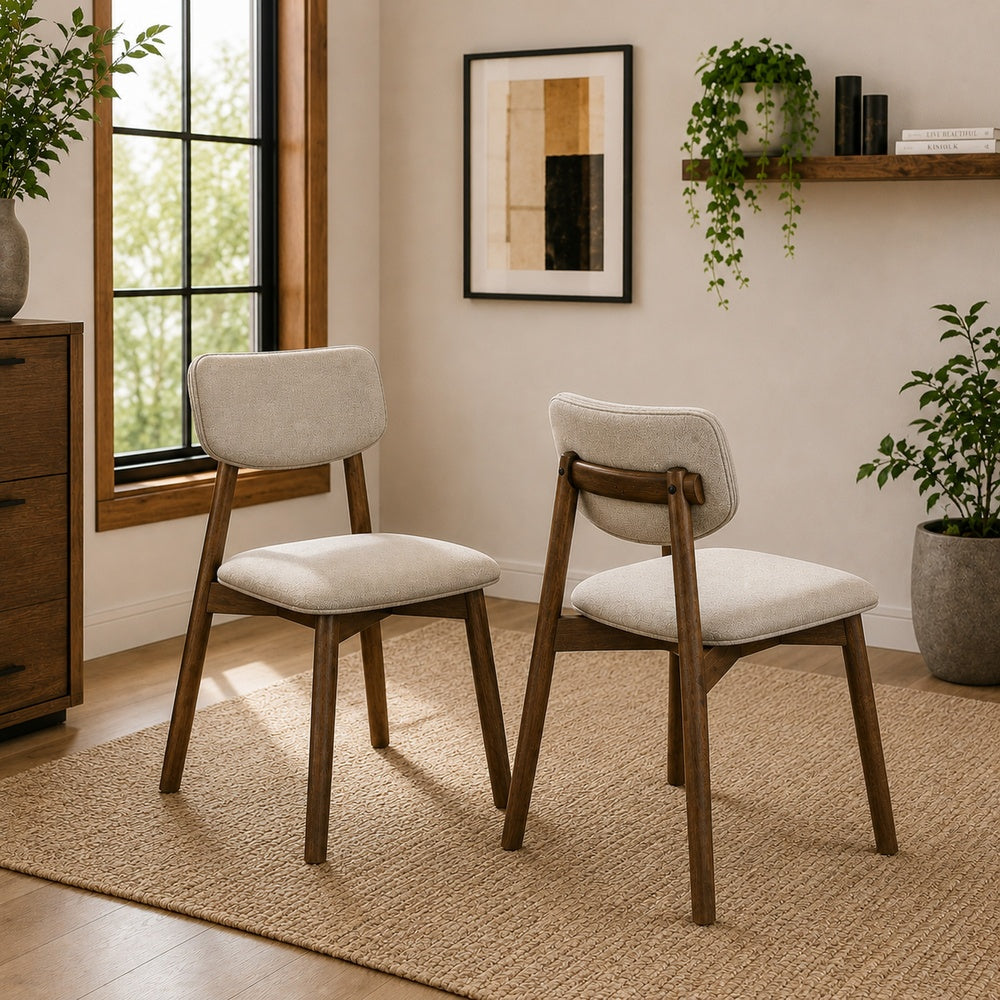Alni Side Dining Chair Set of 2, Beige Polyester Cushions, Walnut Brown-BM353107