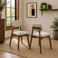 Alni Side Dining Chair Set of 2, Beige Polyester Cushions, Walnut Brown-BM353107