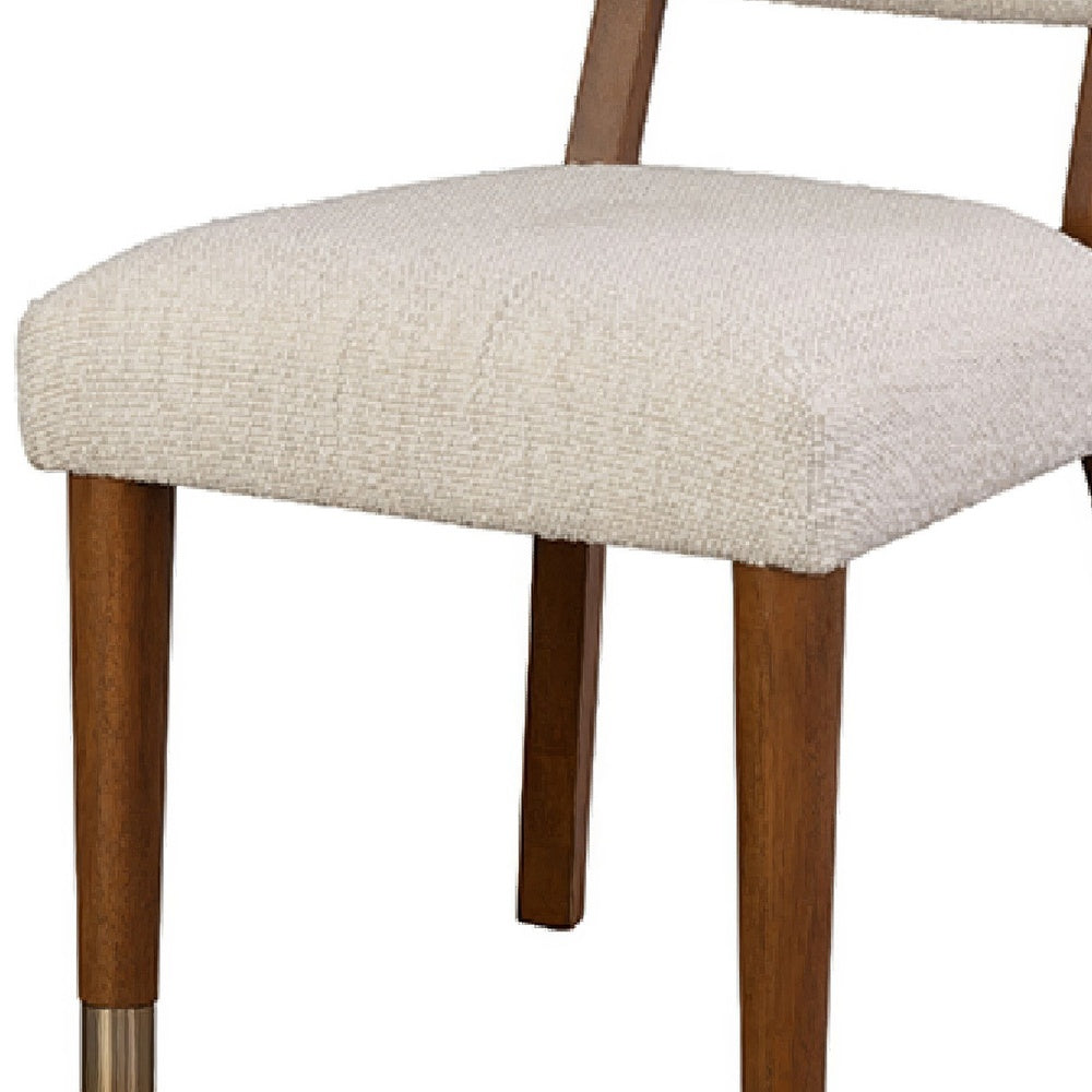 Urne Side Dining Chair Set of 2, Open Back, Ivory Cushions, Walnut Brown-BM353108