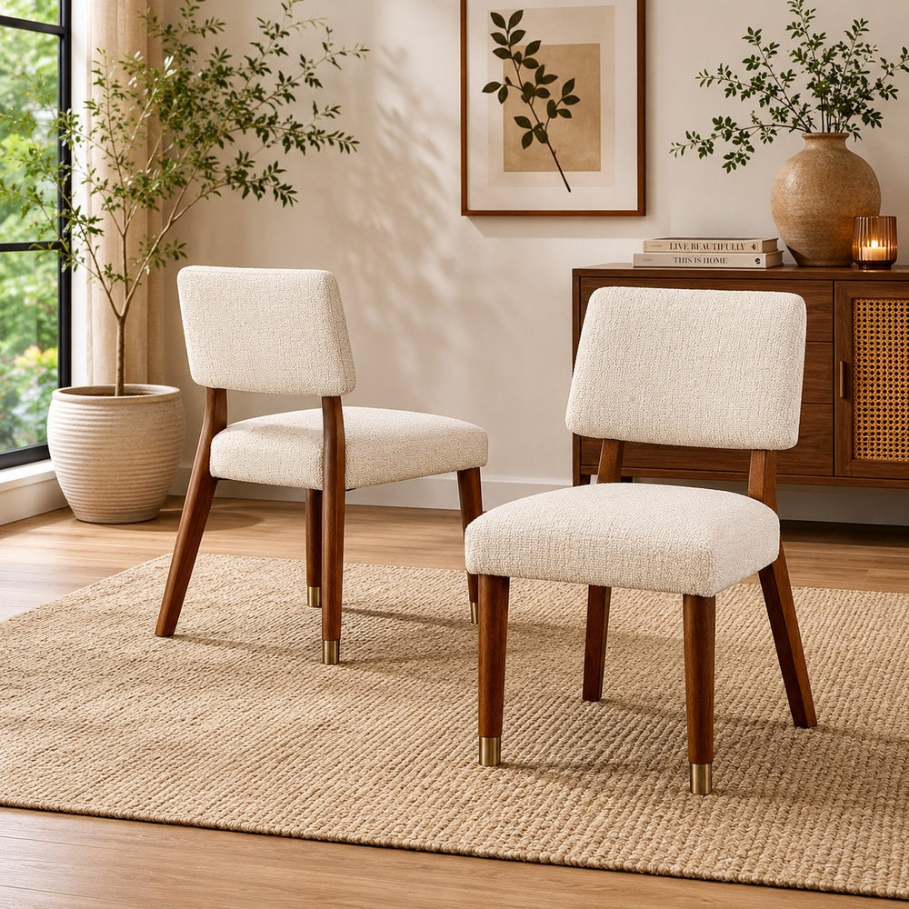 Urne Side Dining Chair Set of 2, Open Back, Ivory Cushions, Walnut Brown-BM353108