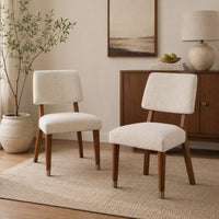 Urne Side Dining Chair Set of 2, Open Back, Ivory Cushions, Walnut Brown-BM353108