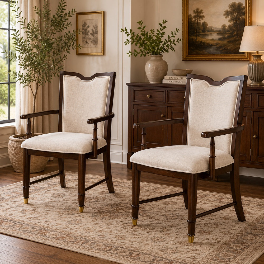 Raam Dining Armchair Set of 2, Cream Cushions, Dark Cherry Brown-BM353109