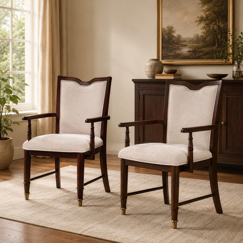 Raam Dining Armchair Set of 2, Cream Cushions, Dark Cherry Brown-BM353109