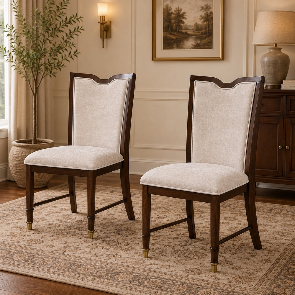 Raam Dining Side Chair Set of 2, Cream Cushions, Dark Cherry Brown-BM353110