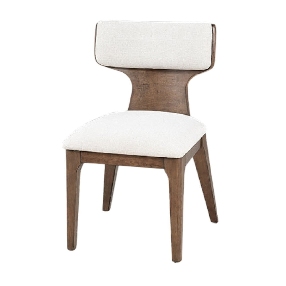 Cair Dining Side Chair Set of 2, Curved Back, Beige Cushions, Dark Brown-BM353112
