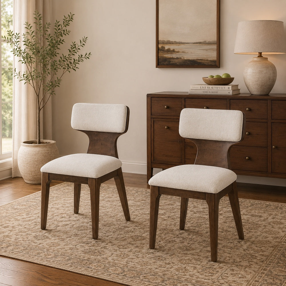 Cair Dining Side Chair Set of 2, Curved Back, Beige Cushions, Dark Brown-BM353112