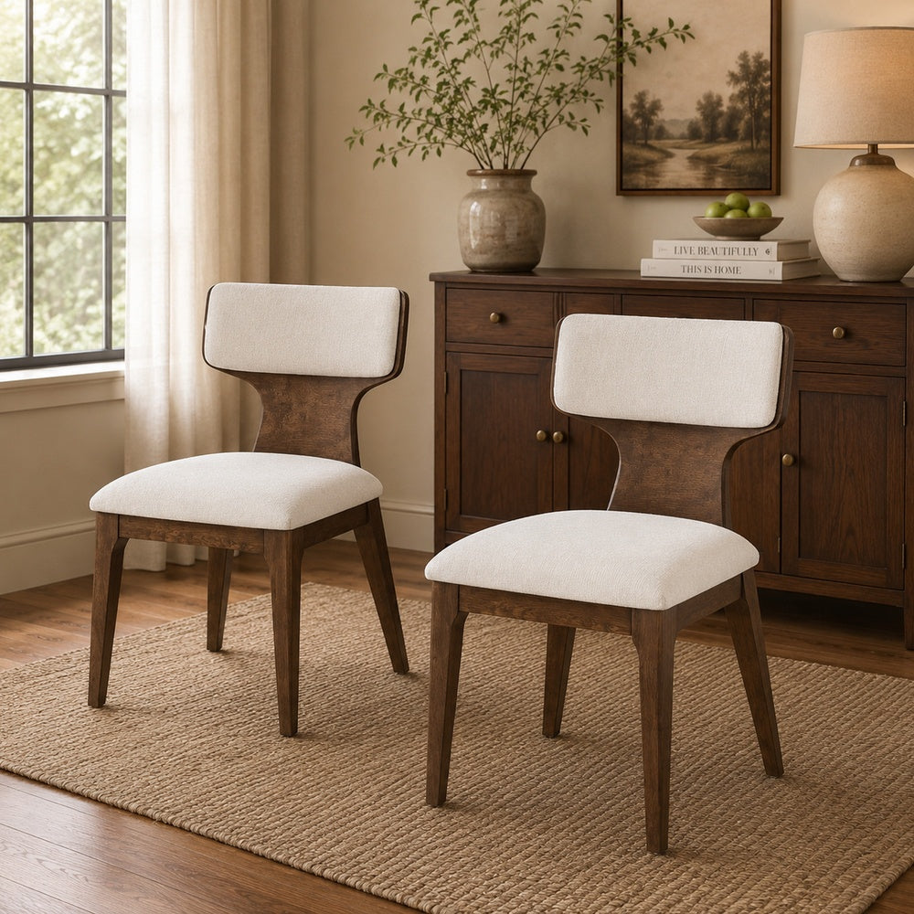 Cair Dining Side Chair Set of 2, Curved Back, Beige Cushions, Dark Brown-BM353112