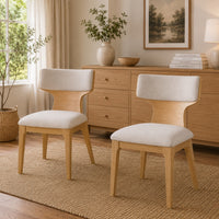 Cair Dining Side Chair Set of 2, Curved Back, Beige Cushions, Natural Brown-BM353113