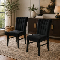 Sely Side Dining Chair Set of 2, Foam Fill Seat and Channeled Back, Black-BM353114