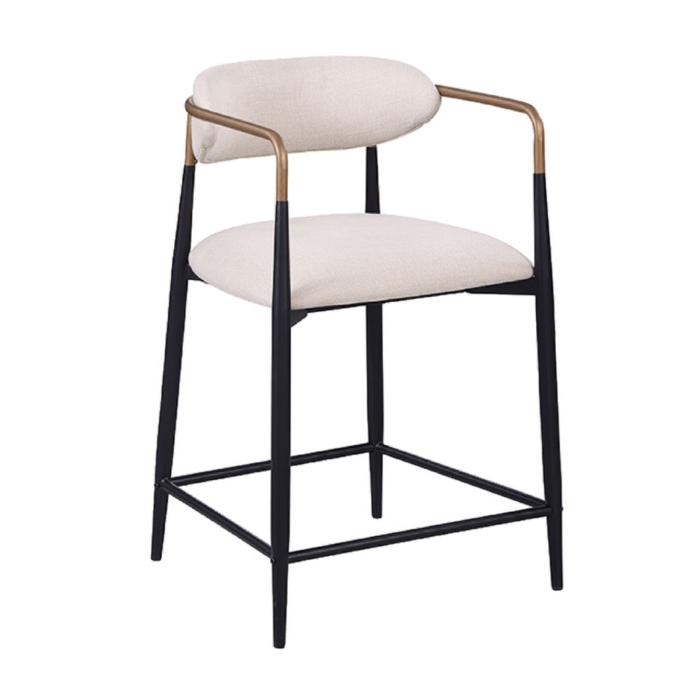 Nath Counter Height Chair Set of 2, Gold Metal Arms, White Cushions, Black-BM353116