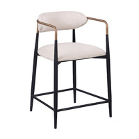 Nath Counter Height Chair Set of 2, Gold Metal Arms, White Cushions, Black-BM353116
