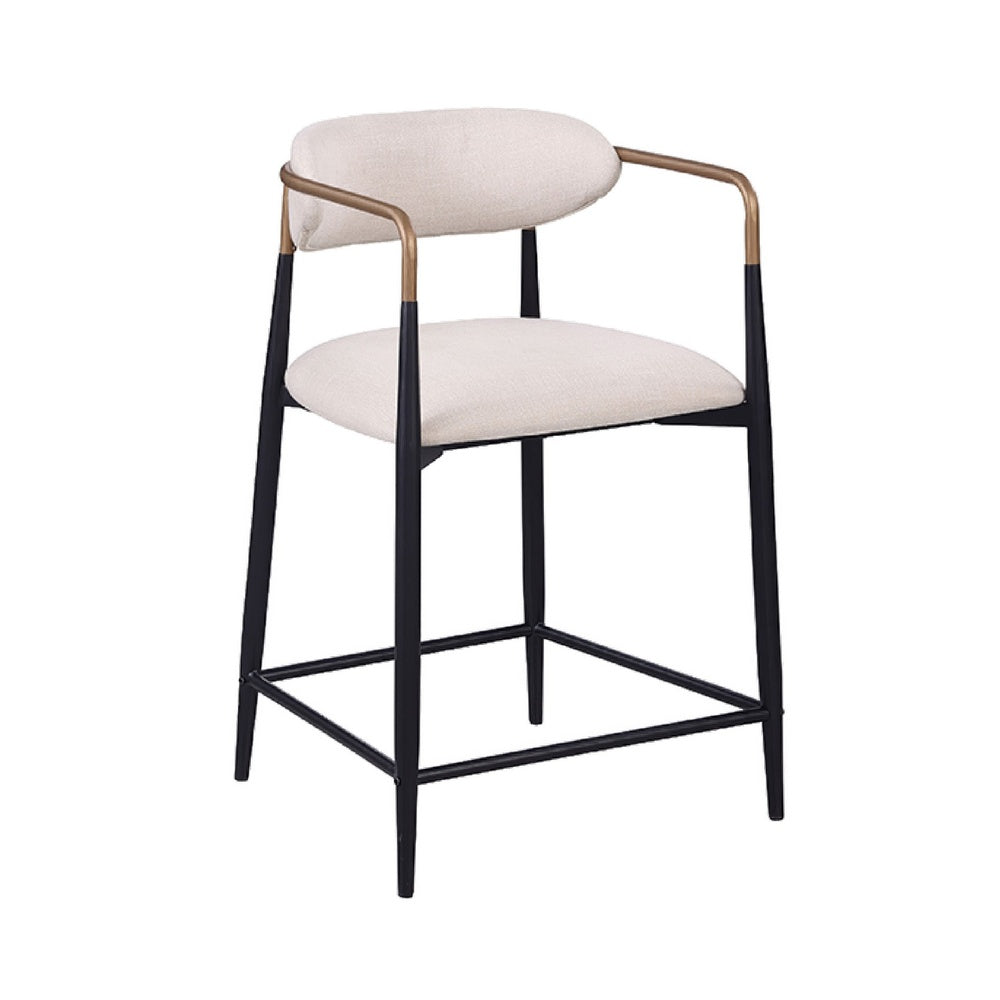 Nath Counter Height Chair Set of 2, Gold Metal Arms, White Cushions, Black-BM353116