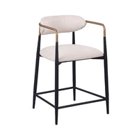 Nath Counter Height Chair Set of 2, Gold Metal Arms, White Cushions, Black-BM353116