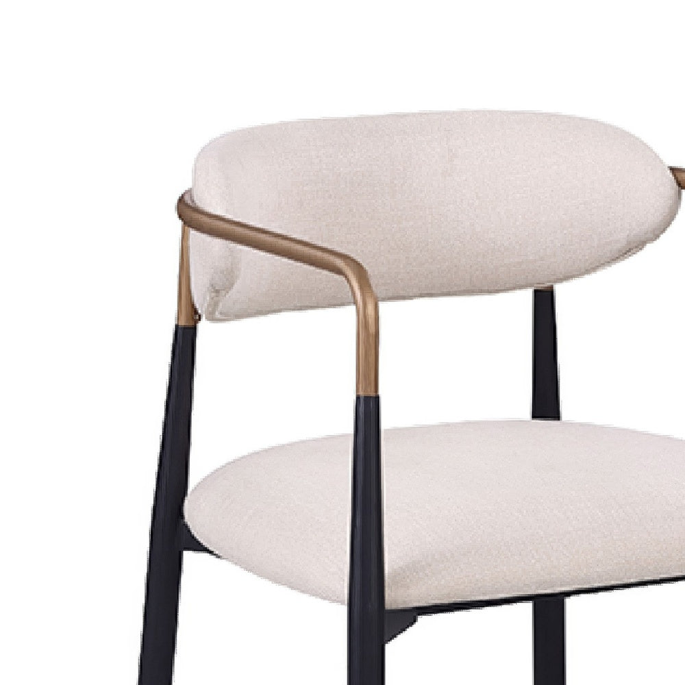 Nath Counter Height Chair Set of 2, Gold Metal Arms, White Cushions, Black-BM353116