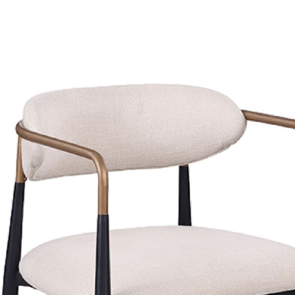 Nath Counter Height Chair Set of 2, Gold Metal Arms, White Cushions, Black-BM353116