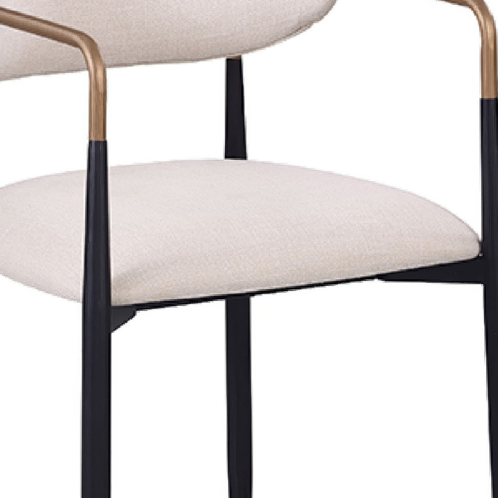 Nath Counter Height Chair Set of 2, Gold Metal Arms, White Cushions, Black-BM353116