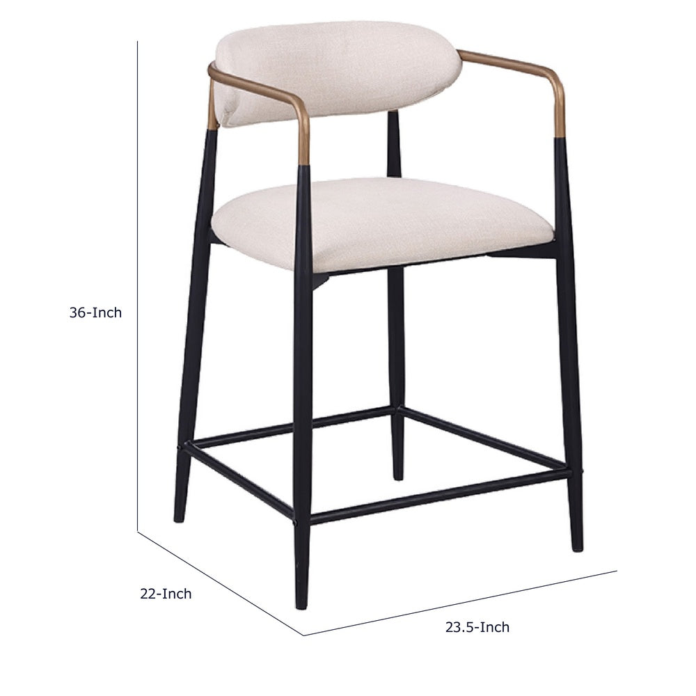 Nath Counter Height Chair Set of 2, Gold Metal Arms, White Cushions, Black-BM353116