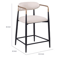 Nath Counter Height Chair Set of 2, Gold Metal Arms, White Cushions, Black-BM353116