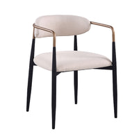 Nean Dining Side Chair Set of 2, Gold Metal Arms, White Cushions, Black-BM353117