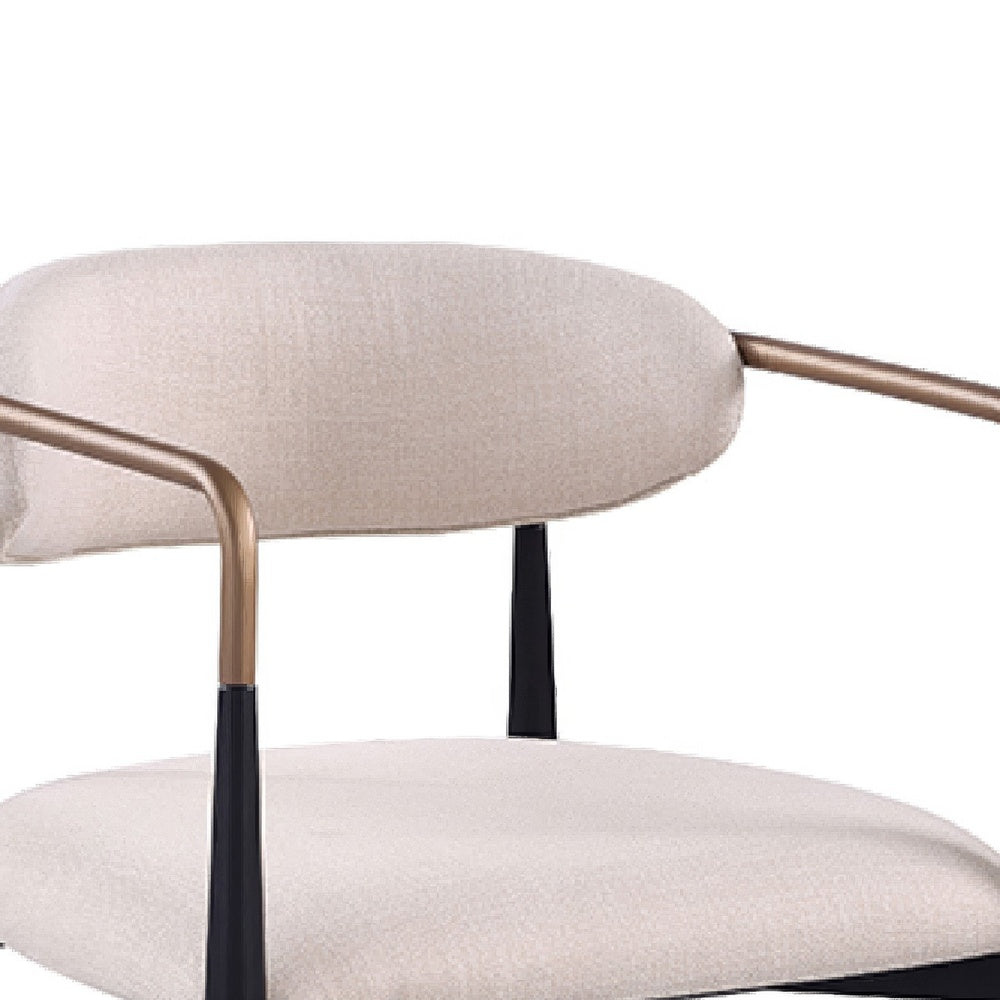 Nean Dining Side Chair Set of 2, Gold Metal Arms, White Cushions, Black-BM353117