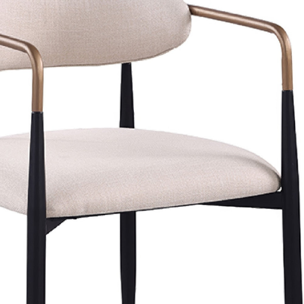 Nean Dining Side Chair Set of 2, Gold Metal Arms, White Cushions, Black-BM353117