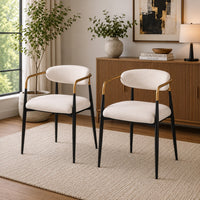 Nean Dining Side Chair Set of 2, Gold Metal Arms, White Cushions, Black-BM353117