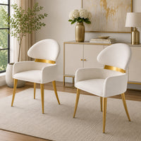 Noth Dining Armchair Set of 2, Foam Fill White Cushions, Matte Gold-BM353119