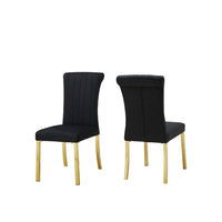 Hols Parson Dining Side Chair Set of 2, Channeled Black Fabric, Gold Steel -BM353120