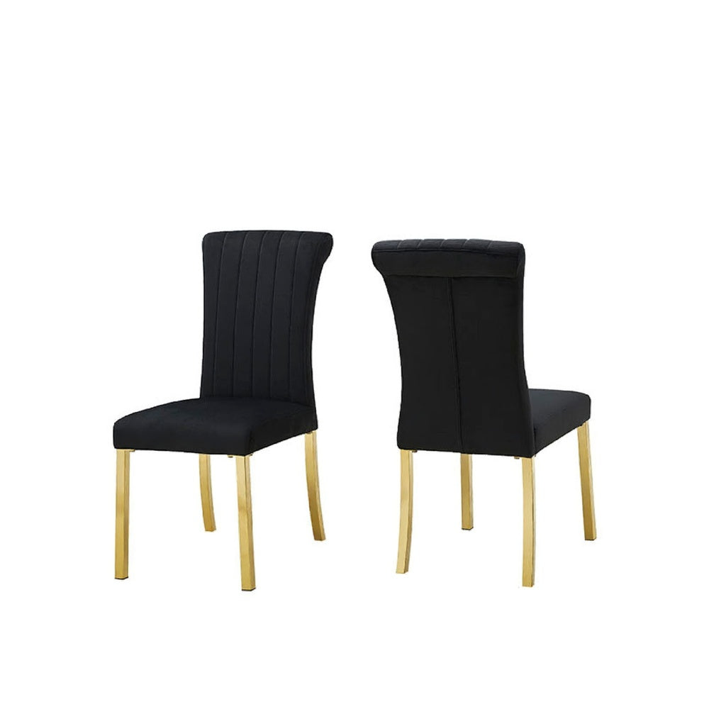 Hols Parson Dining Side Chair Set of 2, Channeled Black Fabric, Gold Steel -BM353120