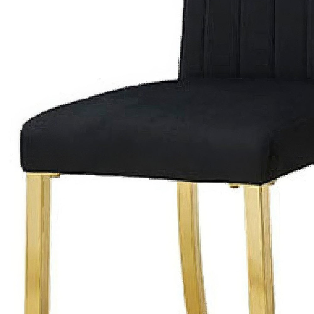 Hols Parson Dining Side Chair Set of 2, Channeled Black Fabric, Gold Steel -BM353120