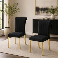 Hols Parson Dining Side Chair Set of 2, Channeled Black Fabric, Gold Steel -BM353120