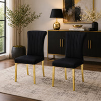 Hols Parson Dining Side Chair Set of 2, Channeled Black Fabric, Gold Steel -BM353120