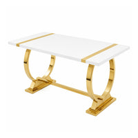 Hols Dining Table, Gold Banding on White Top, O-Shaped Steel Legs 60 Inch-BM353121