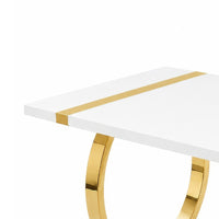 Hols Dining Table, Gold Banding on White Top, O-Shaped Steel Legs 60 Inch-BM353121