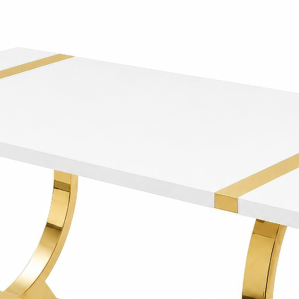 Hols Dining Table, Gold Banding on White Top, O-Shaped Steel Legs 60 Inch-BM353121