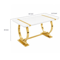 Hols Dining Table, Gold Banding on White Top, O-Shaped Steel Legs 60 Inch-BM353121