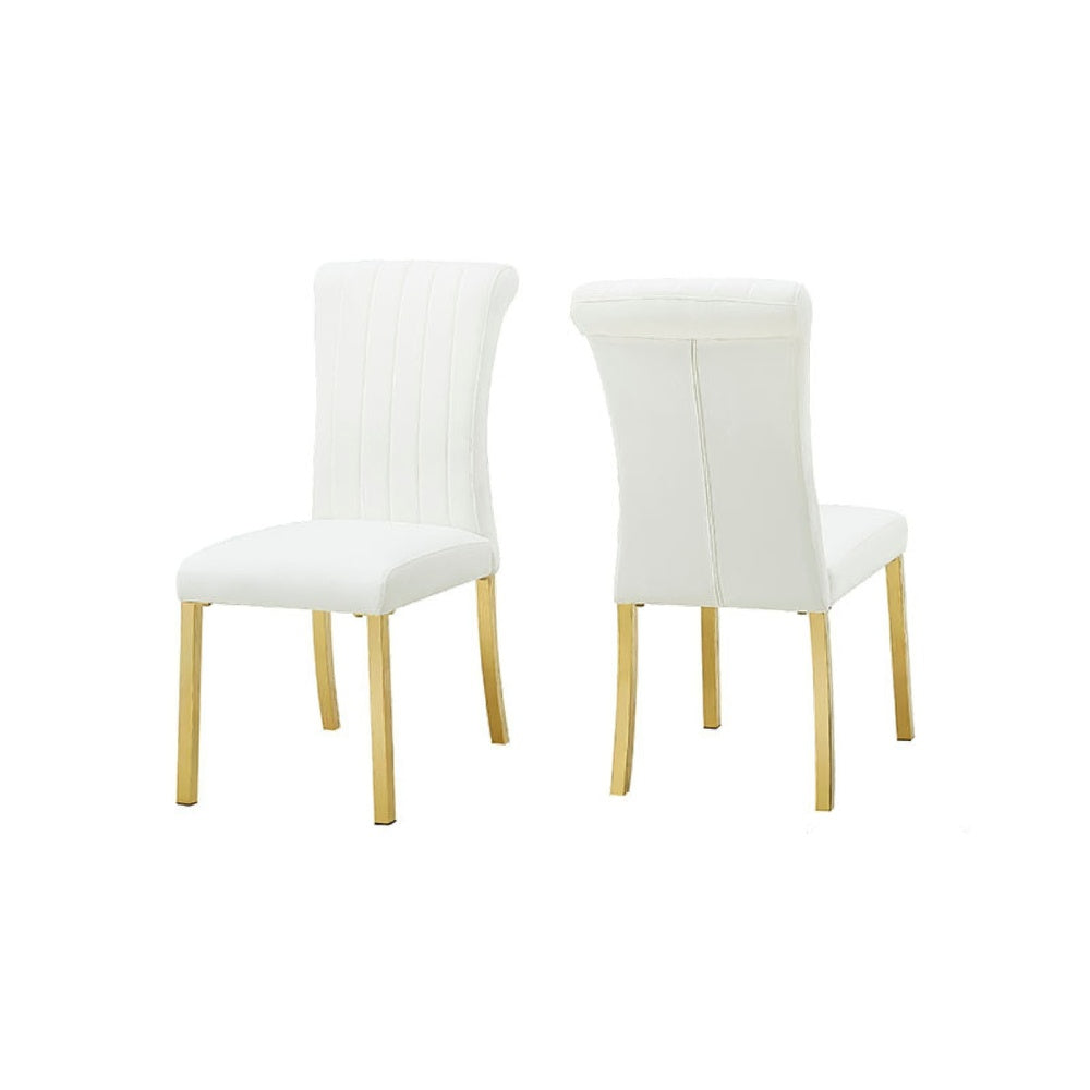Hols Parson Dining Side Chair Set of 2, Channeled White Fabric, Gold Steel Base-BM353122
