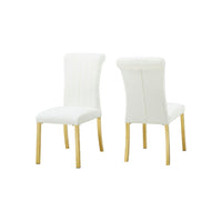 Hols Parson Dining Side Chair Set of 2, Channeled White Fabric, Gold Steel Base-BM353122
